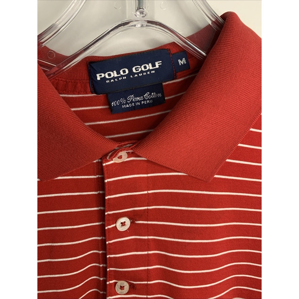 Polo Ralph Lauren Pima Soft Touch Stripe Red SS‎  Polo Shirt Size Medium Logo - Picture 4 of 6